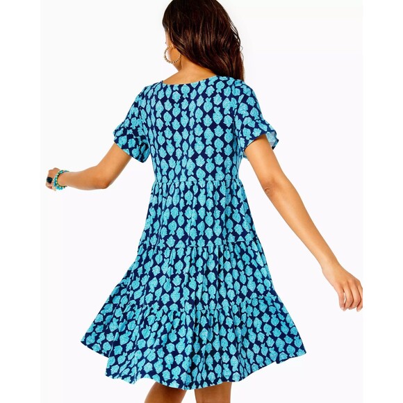 Lilly Pulitzer Jodee Short Sleeve Swing Dress Cotton Printed Ruffle XS 282110 - Picture 4 of 8